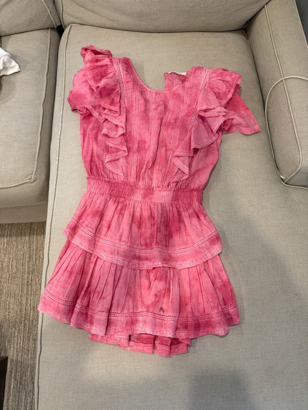 LoveShackFancy Pink Ruffled Short Dress